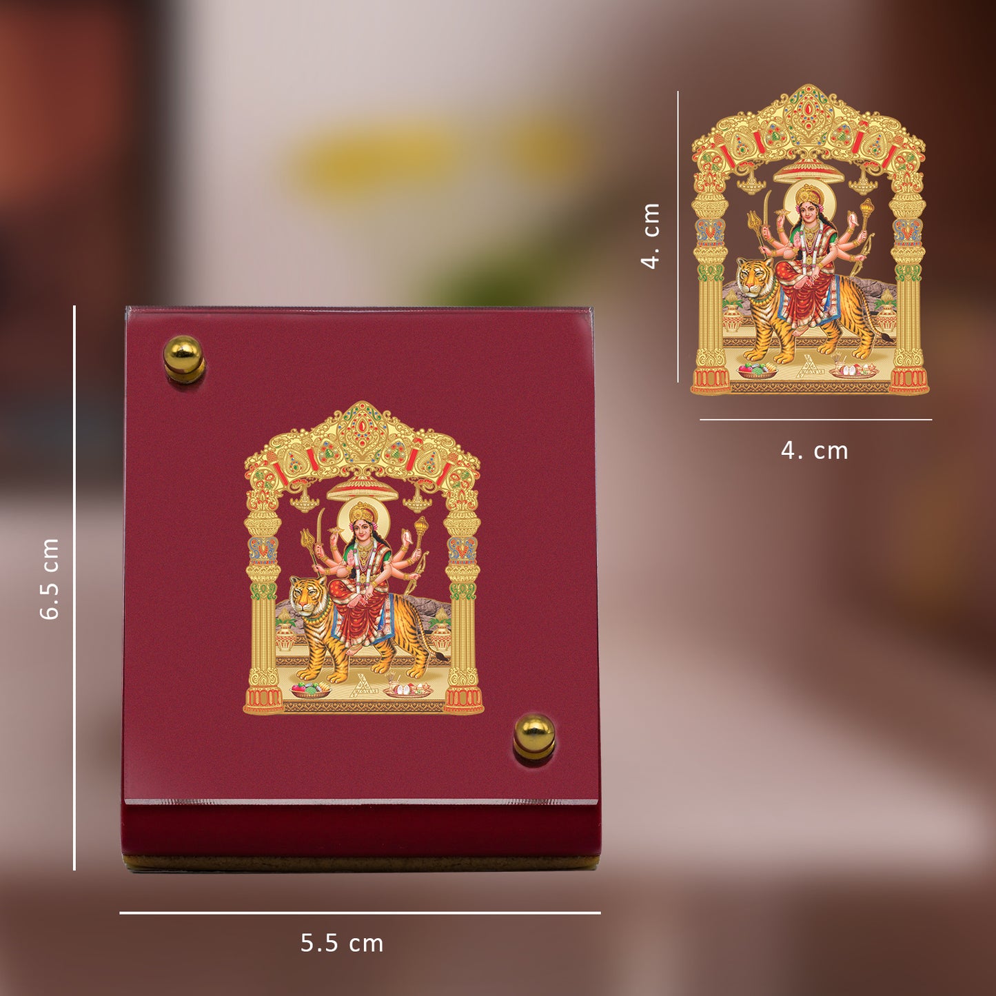 Diviniti 24K Gold Plated Durga Mata Frame For Car Dashboard, Home Decor, Puja, Festival Gift (MDF 1B) (5.5 x 6.5 CM)