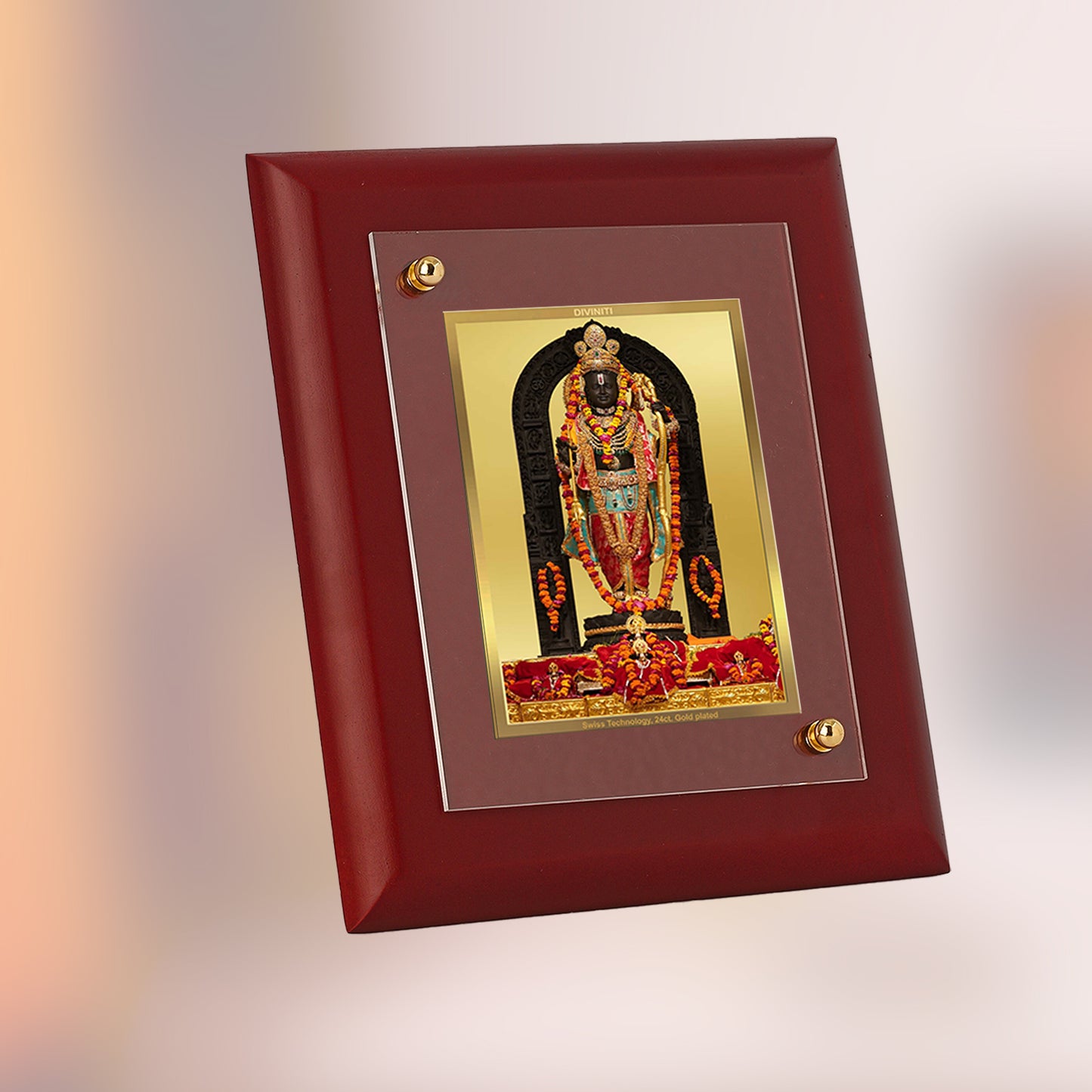 DIVINITI 24K Gold Plated Foil Ram Lalla Photo Frame Idol for Home Wall Decor, Table Top, Puja Room , Luxury Gift|MDF Size 1 (16.7x14.2 CM)