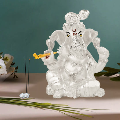 DIVINITI 999 Silver Plated Lord Ganesha Idol Statue For Home Decor, Workshop, Office, Showpiece (11x8.5 CM)