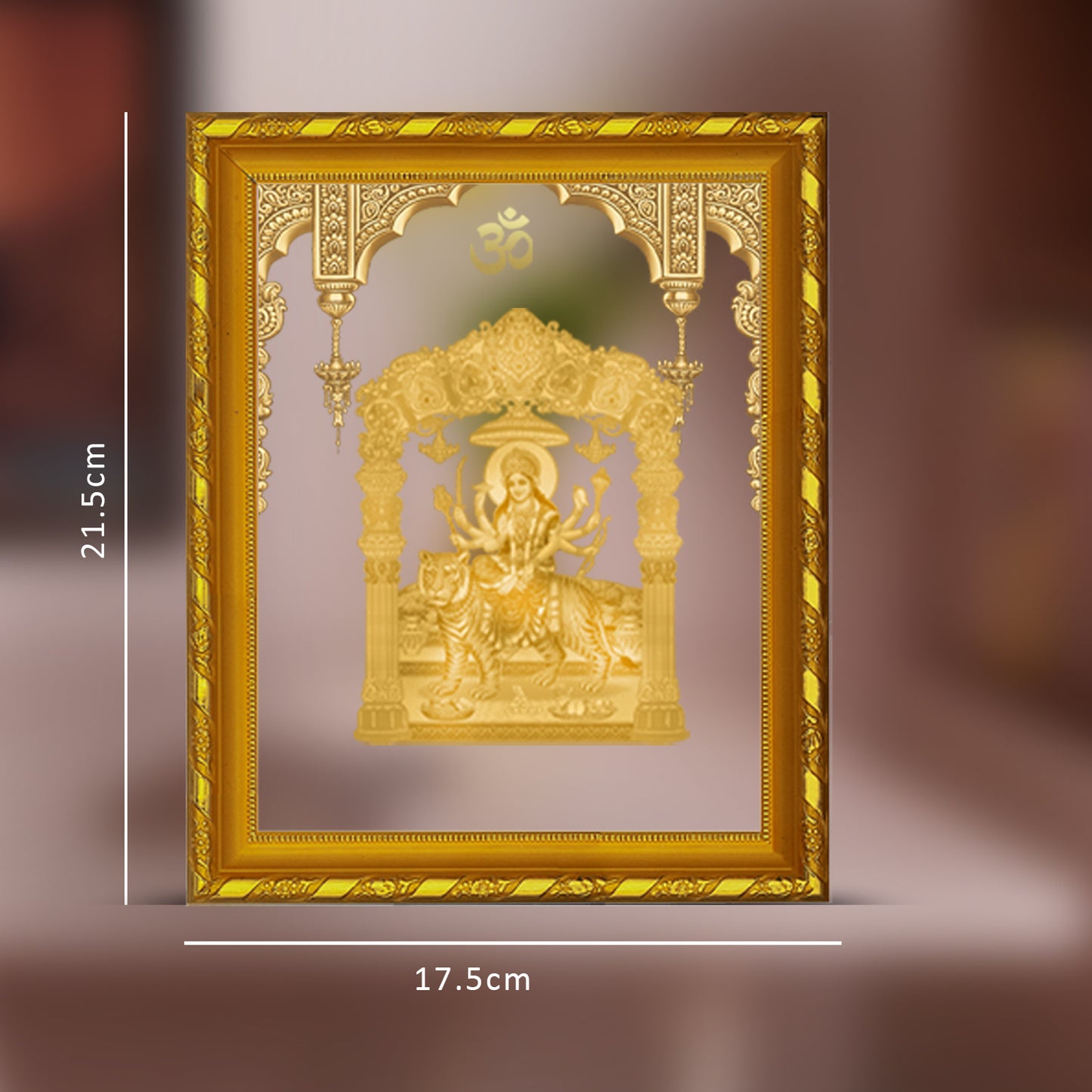 Diviniti 24K Gold Plated Foil Durga Mata Photo Frame for Home Decor Showpiece (21.5x17.5 CM)