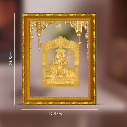 Diviniti 24K Gold Plated Foil Durga Mata Photo Frame for Home Decor Showpiece (21.5x17.5 CM)