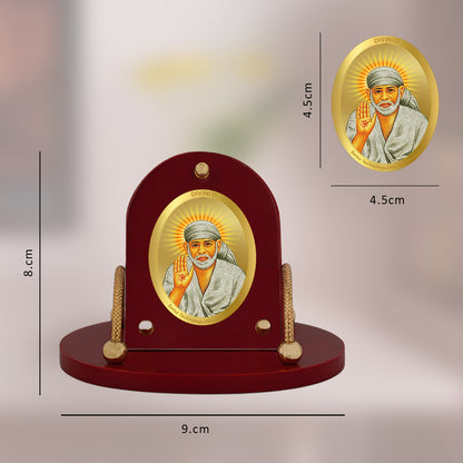 Diviniti 24K Gold Plated Foil Sai Baba Frame for Car Dashboard, Home Decor, Table & Office (8 CM x 9 CM)