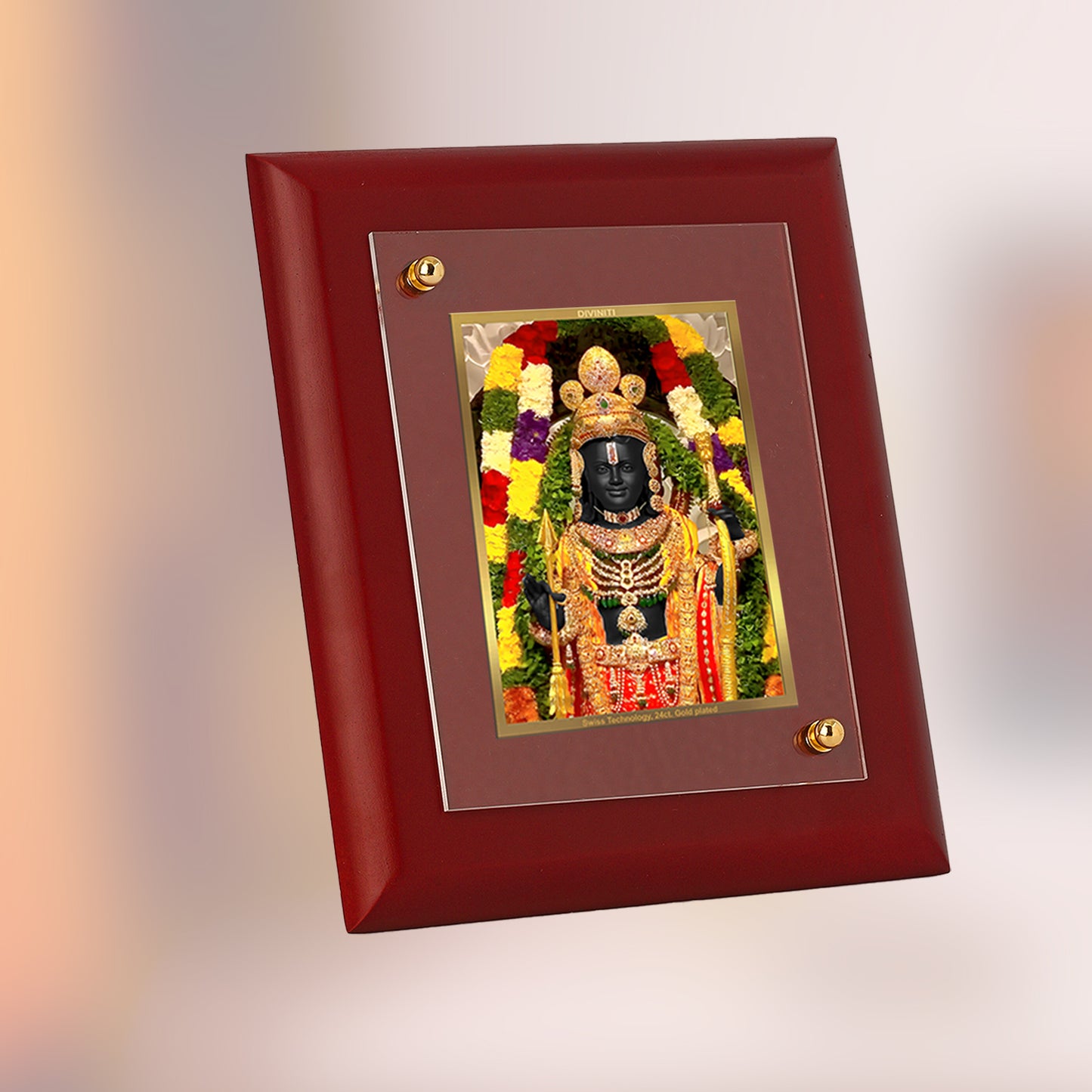 DIVINITI 24K Gold Plated Foil Ram Lalla Photo Frame For Home Decor, Wall Hanging, Table Top, Puja Room & Gift MDF Size 2 (20x16 CM)