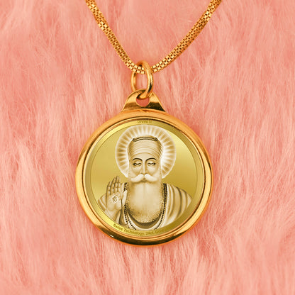 Diviniti 24K Gold Plated Guru Nanak Ji & Golden Temple 22MM Double Sided Pendant For Men, Women & Kids