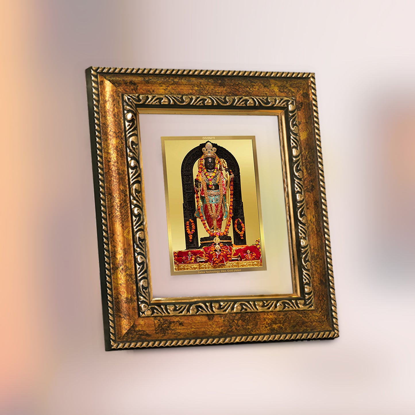DIVINITI 24K Gold Plated Foil Ram Lalla Photo Frame for Home & Office Decor, Table Top, Wall Decor, Puja Room & Gift DG 113 Size 1 (17.7x15.9 CM)