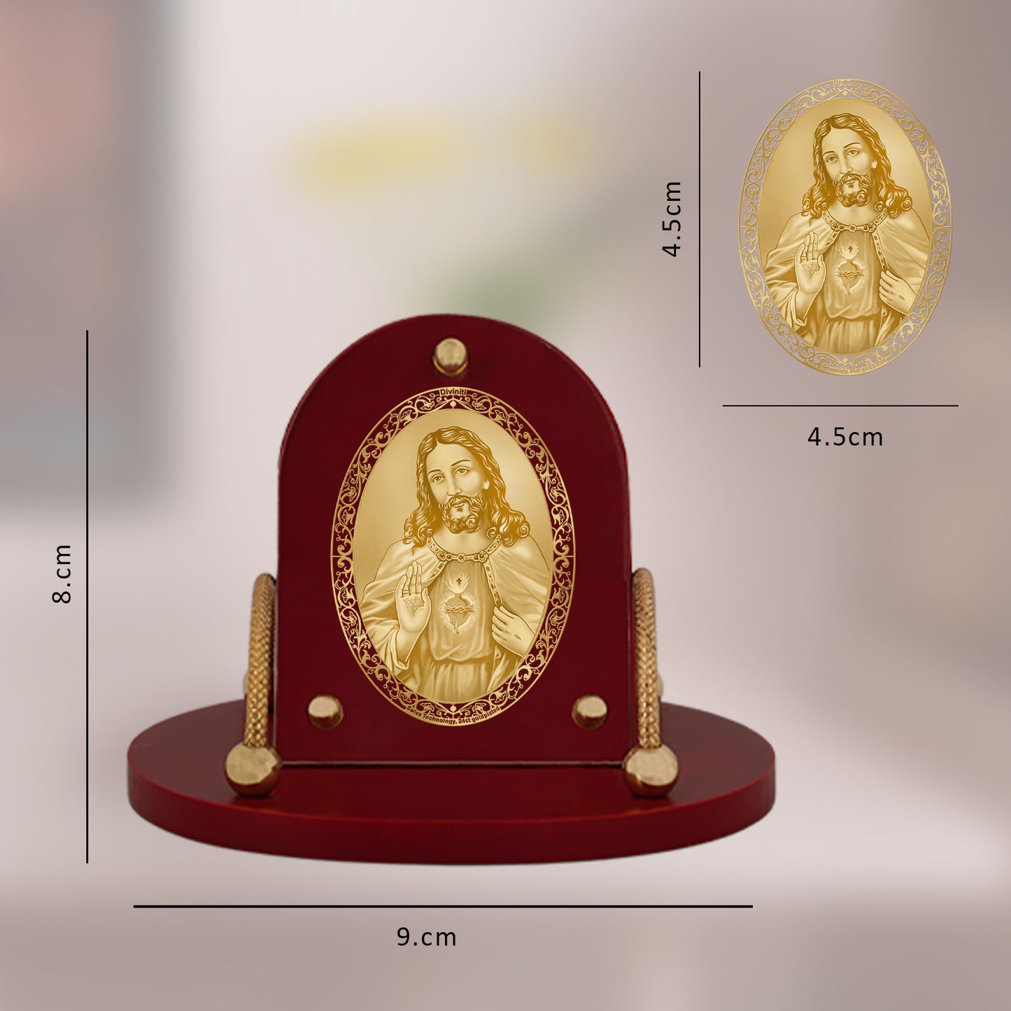 Diviniti 24K Gold Plated Foil Jesus Frame for Car Dashboard, Home Decor, Table & Office (8 CM x 9 CM)