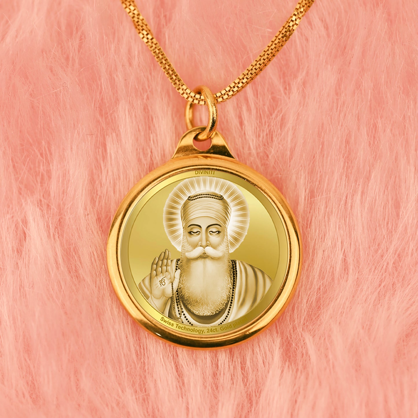 Diviniti 24K Gold Plated Guru Nanak & Ek Omkar 22MM Double Sided Pendant For Men, Women & Kids