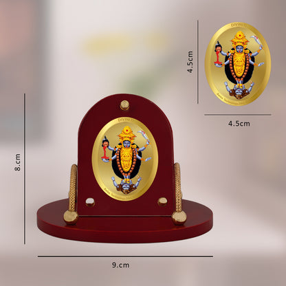 Diviniti 24K Gold Plated Foil Maa Kali Frame for Car Dashboard, Home Decor, Table & Office (MDF 7D+) (8 CM x 9 CM)