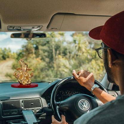 DIVINITI 24K Gold Plated Pagdi Lord Ganesha Elegant Statue Idol For Home Decor, Car Dashboard, Tabletop, Easy To Carry, Luxury Gift (7x7 CM)