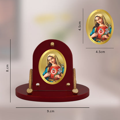 Diviniti 24K Gold Plated Foil Mother Mary Frame for Car Dashboard, Home Decor, Table & Office (8x9 CM)