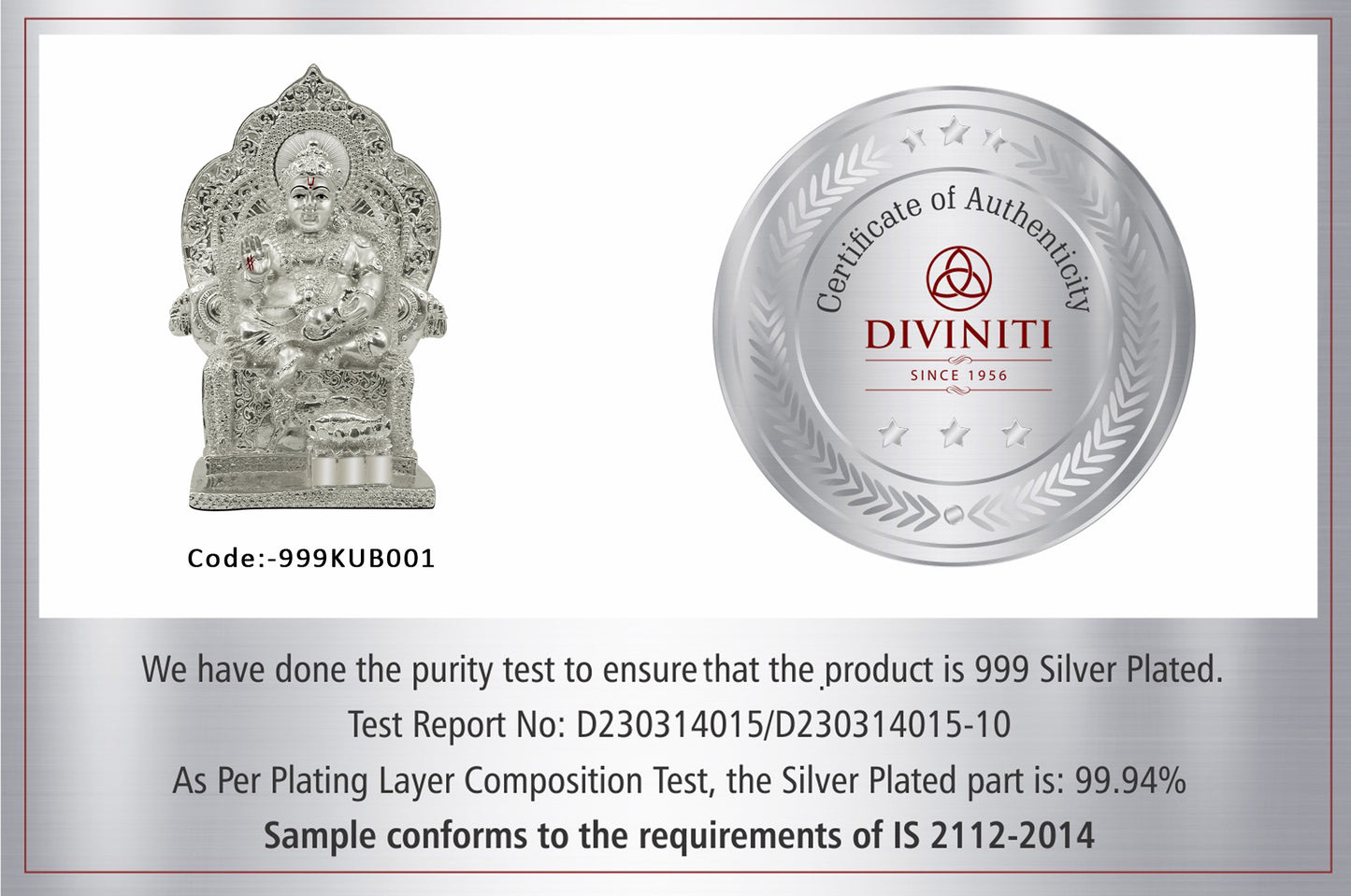 DIVINITI 999 Silver Plated Lord Kuber Statue For Wealth and Good Fortune into Your Life, Spiritual and Decorative Use Idol For Home Decor Showpiece, Office, Luxury Gift (17.5x12 CM)