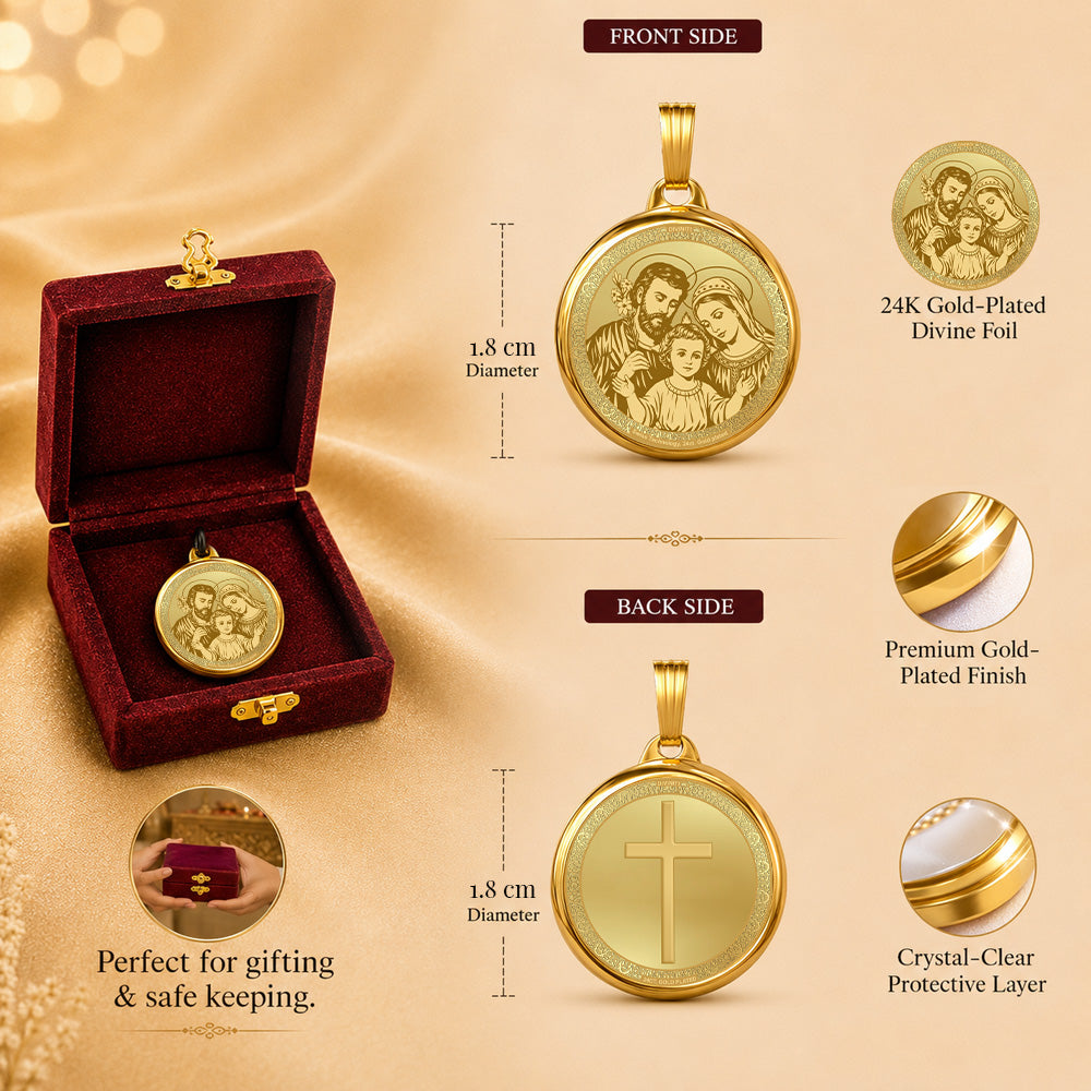 Diviniti 24K Double Sided Gold Plated Pendant Holy Family & Holy Cross | 18 MM Flip Coin (1 PCS)