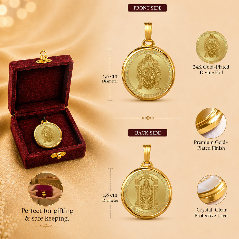 Diviniti 24K Double Sided Gold Plated Pendant Goddess Padmavati & Lord Balaji | 18 MM Flip Coin (1 PCS)