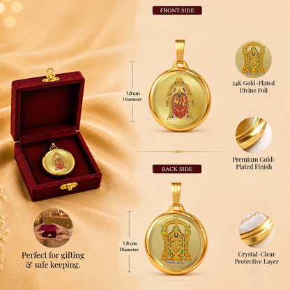 DIVINITI 24K Gold Plated Padmawati & Tirupati Balaji 18MM Double Sided Pendant For Men, Women & Kids
