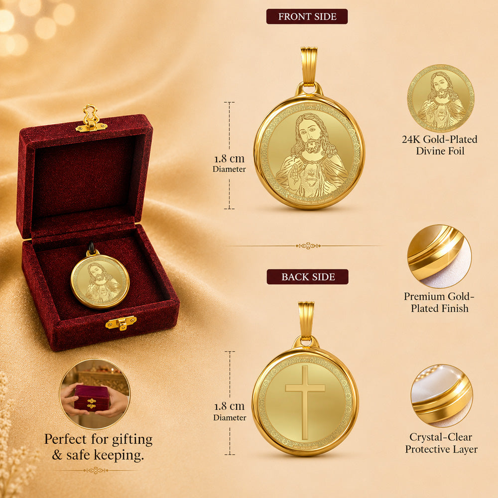 Diviniti 24K Double Sided Gold Plated Pendant Jesus Christ & Holy Cross | 18 MM Flip Coin (1 PCS)