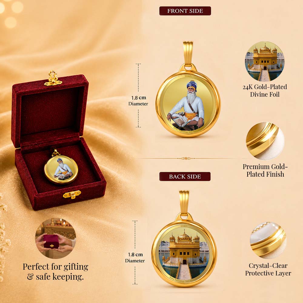 Diviniti 24K Double sided Gold Plated Pendant Baba Deep Singh & Shri Darbar Sahib (Golden Temple)|18MM Flip Coin