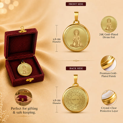Diviniti 24K Double Sided Gold Plated Pendant Lord Hanuman Ji & Sacred Hanuman Yantra | 18 MM Flip Coin (1 PCS)
