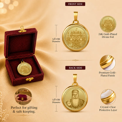Diviniti 24K Double Sided Gold Plated Pendant Golden Temple & Guru Nanak Dev Ji | 18 MM Flip Coin (1 PCS)