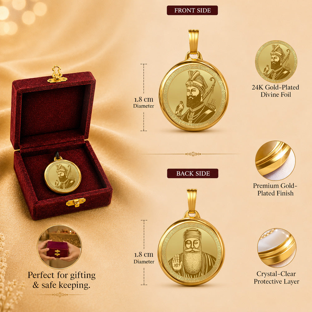 Diviniti 24K Double Sided Gold Plated Pendant Guru Gobind Singh Ji & Guru Nanak Dev Ji | 18 MM Flip Coin (1 PCS)