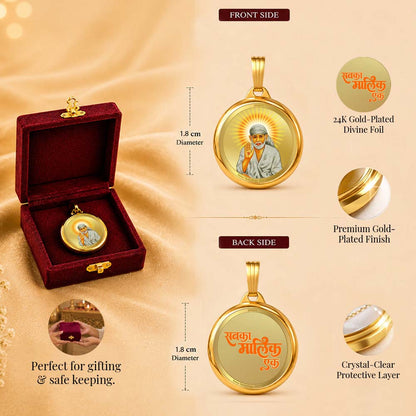 Diviniti 24K Gold Plated Sai Baba & Om 18MM Double Sided Pendant For Men, Women & Kids