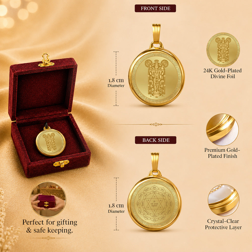 Diviniti 24K Double Sided Gold Plated Pendant Lord Guruvayurappan & Sacred Vishnu Yantra | 18 MM Flip Coin (1 PCS)