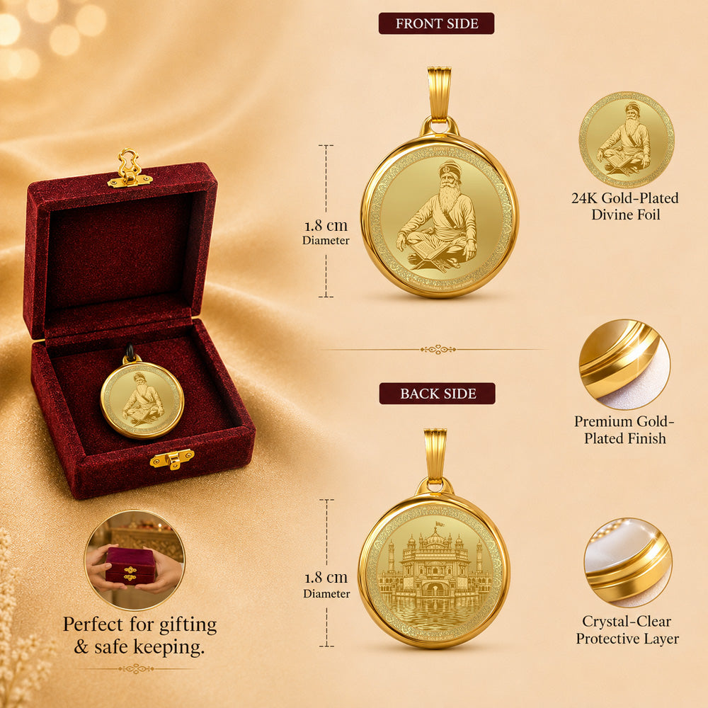 Diviniti 24K Double Sided Gold Plated Pendant Baba Deep Singh & Golden Temple | 18 MM Flip Coin (1 PCS)