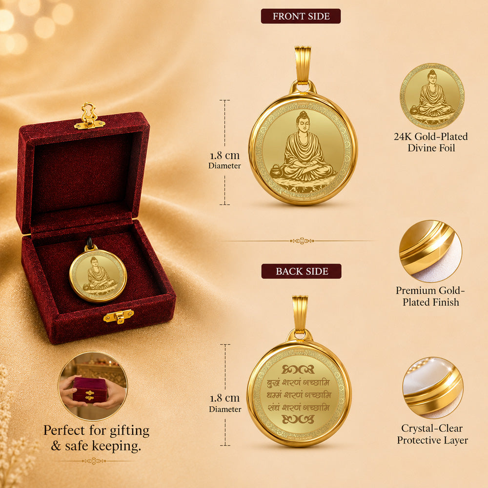 Diviniti 24K Double Sided Gold Plated Pendant Buddha & Buddhist Mantra | 18 MM Flip Coin (1 PCS)