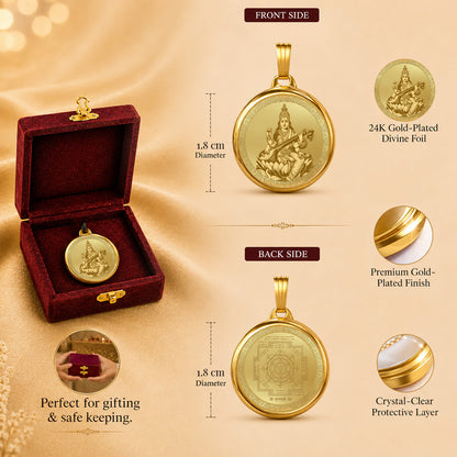 Diviniti 24K Double Sided Gold Plated Pendant Goddess Saraswati & Sacred Saraswati Yantra | 18 MM Flip Coin (1 PCS)