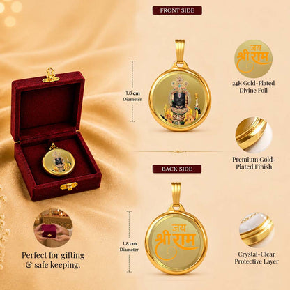 Diviniti 24K Gold Plated Lord Ram Lalla & Jai Shri Ram 18MM Double Sided Pendant For Men, Women & Kids