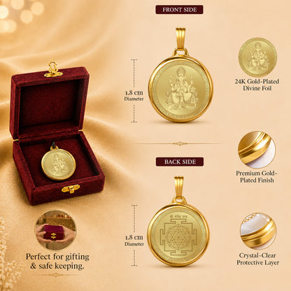 Diviniti 24K Double Sided Gold Plated Pendant Ganesha & Sacred Yantra | 18 MM Flip Coin (1 PCS)