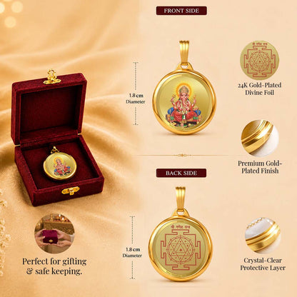 Diviniti 24K Double sided Gold Plated Pendant Ganesha & Yantra | 18MM Flip Coin