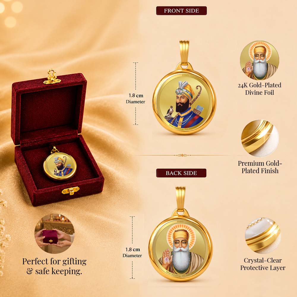 Diviniti 24K Double sided Gold Plated Pendant Guru Nanak Dev Ji & Guru Gobind Singh Ji|18 MM Flip Coin