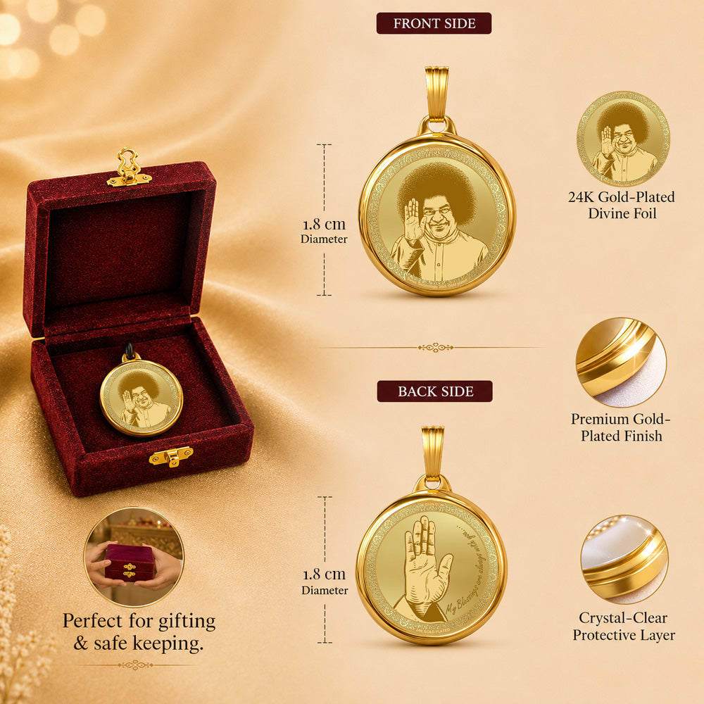 Diviniti 24K Double Sided Gold Plated Pendant Sathya Sai Baba & Blessing Hand | 18 MM Flip Coin (1 PCS)