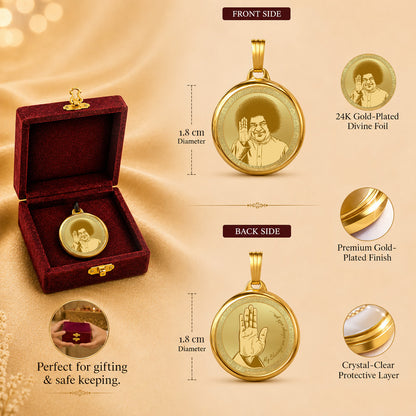 Diviniti 24K Double Sided Gold Plated Pendant Sathya Sai Baba & Blessing Hand | 18 MM Flip Coin (1 PCS)