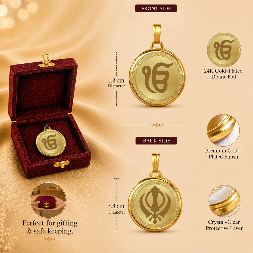 Diviniti 24K Double Sided Gold Plated Pendant Ik Onkar & Khanda Sahib | 18 MM Flip Coin (1 PCS)