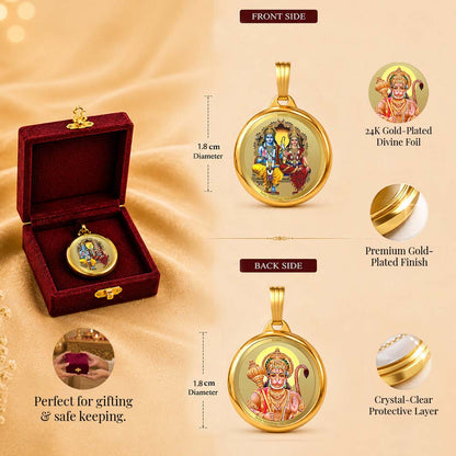 Diviniti 24K Gold Plated Ram Sita & Hanuman 18MM Double Sided Pendant For Men, Women & Kids