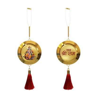 Diviniti 24K Gold Plated Double-Sided Ram Lalla & Jai Shri Ram Car Dangler (5.5 cm) | Divine Hanging Car Decor for Protection, Positive Energy & Spiritual Blessings