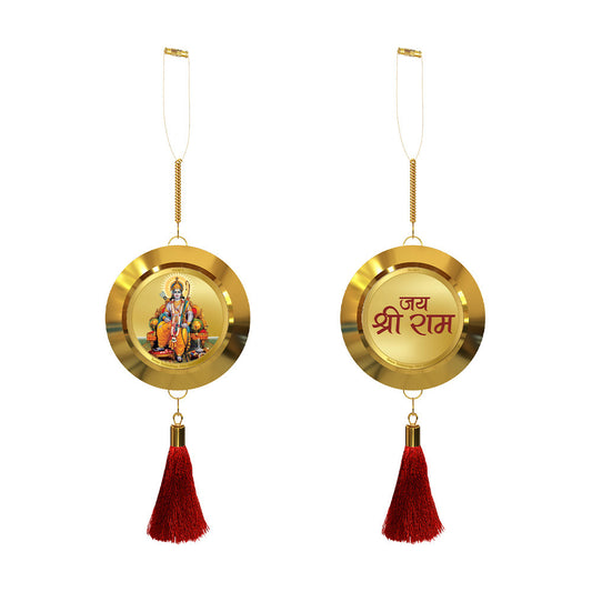 Diviniti 24K Gold Plated Double-Sided Ram Lalla & Jai Shri Ram Car Dangler (5.5 cm) | Divine Hanging Car Decor for Protection, Positive Energy & Spiritual Blessings