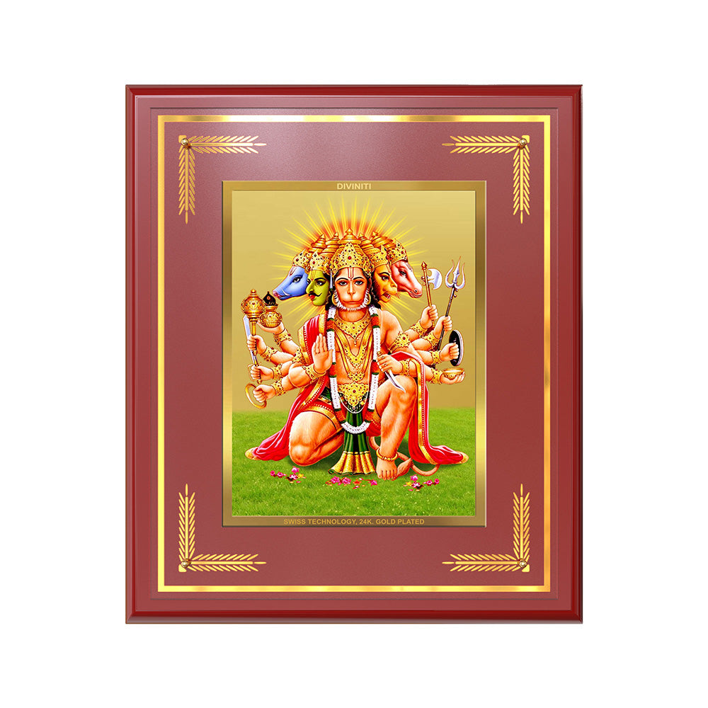 Panchmukhi Hanuman | Five-Faced Hanuman Wall Mount Photo Frame in 24K Gold Plated Foil