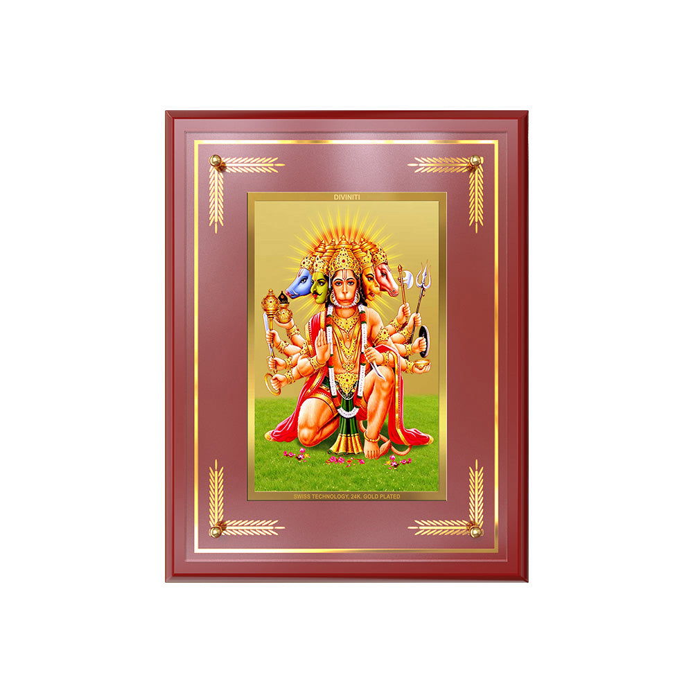 Panchmukhi Hanuman | Five-Faced Hanuman Wall and Tabletop Photo Frame in 24K Gold Plated Foil