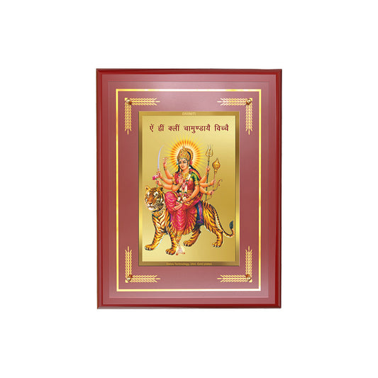 Diviniti 24K Gold Plated Durga Mata with Mantra Blessing Tabletop Photo Frame | Strength, Protection & Divine Grace