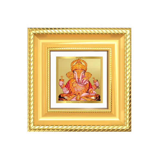 Diviniti Dagadu Ganesha (Shri Dagdusheth Halwai Ganpati) Tabletop Photo Frame in 24K Gold Plated Foil | Prosperity, Wisdom & Auspicious Blessings | DG015S1A (10x10 CM)