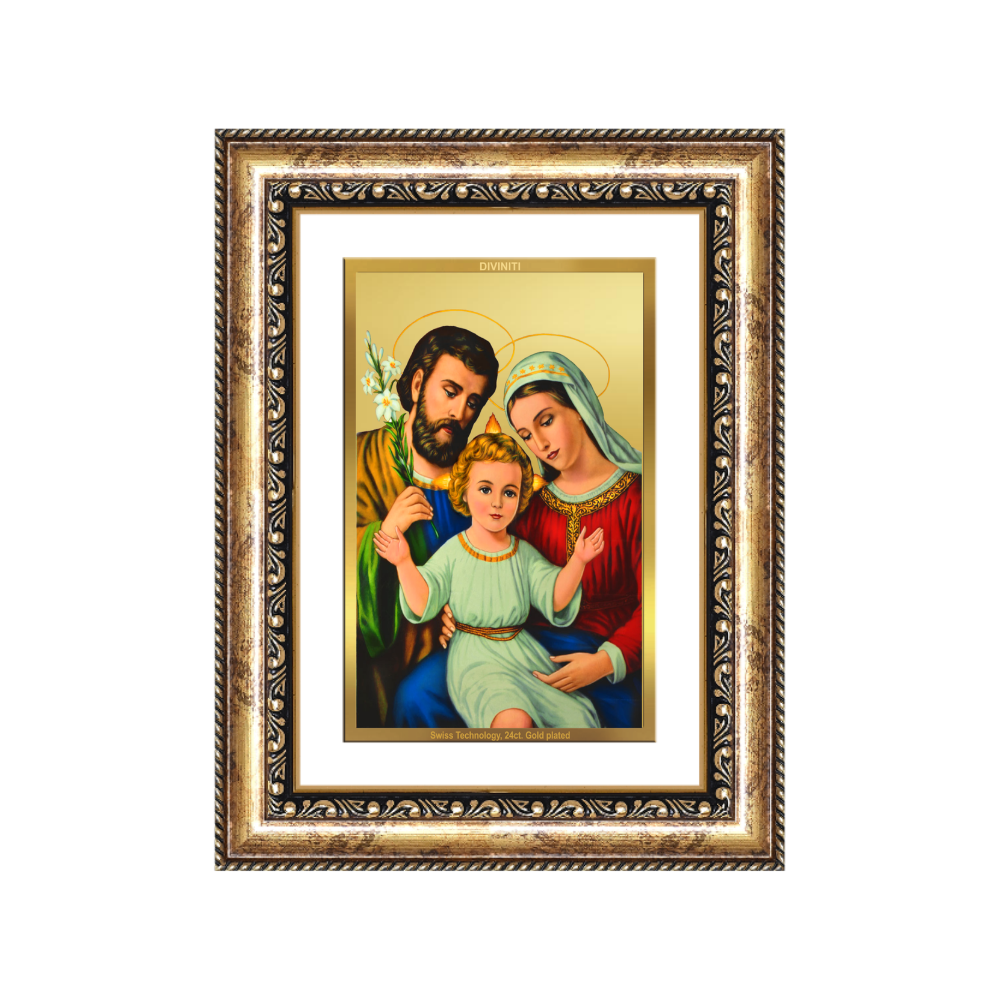 Diviniti 24K Gold Plated Holy Family (Classic) Divine Wall Frame for Home Mandir & Office Decor | Luxury Spiritual Gift
