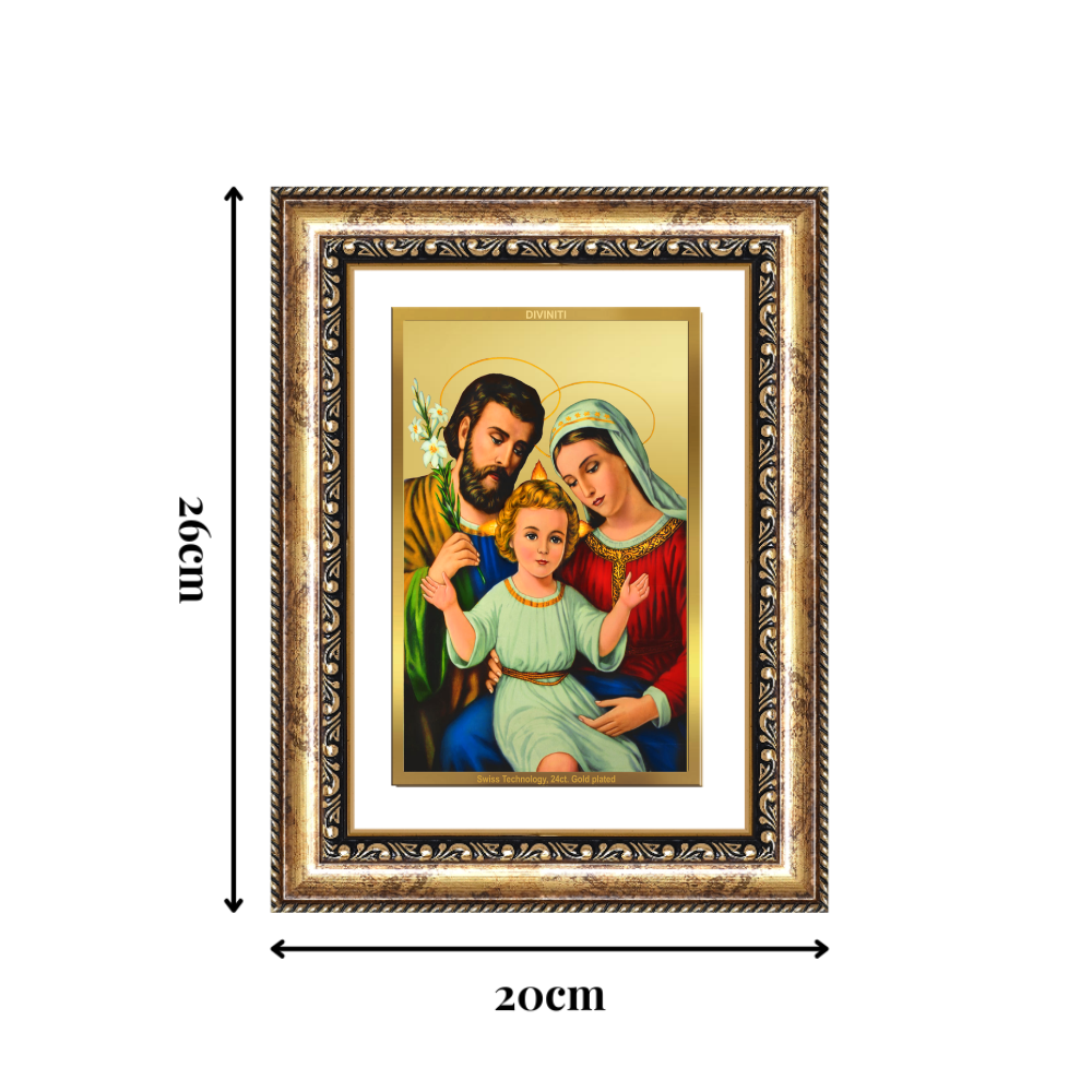 Diviniti 24K Gold Plated Holy Family (Classic) Divine Wall Frame for Home Mandir & Office Decor | Luxury Spiritual Gift