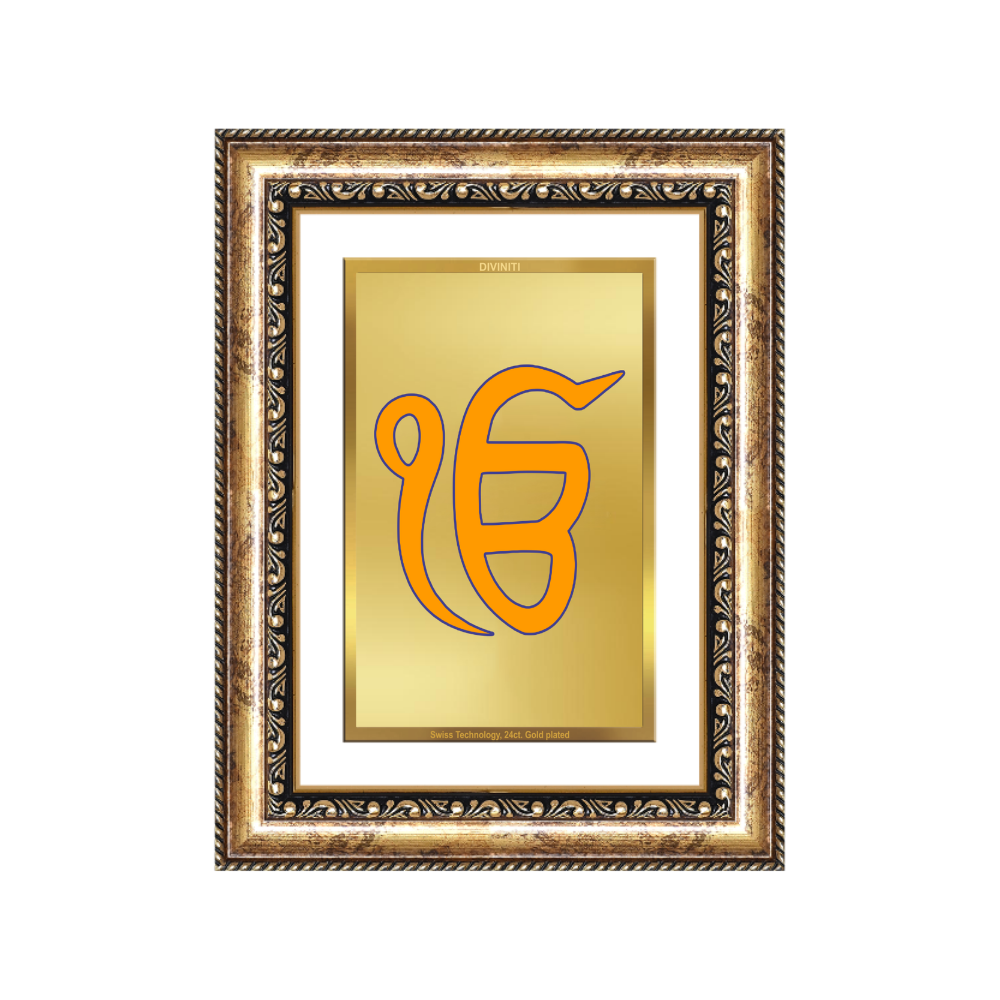 Diviniti 24K Gold Plated Ik Omkar (Classic) Divine Wall Frame for Home Mandir & Office Decor | Luxury Spiritual Gift