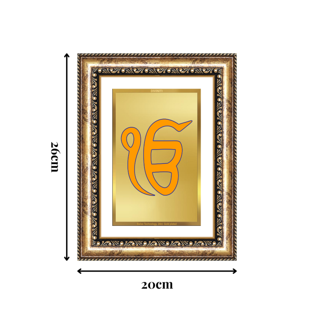 Diviniti 24K Gold Plated Ik Omkar (Classic) Divine Wall Frame for Home Mandir & Office Decor | Luxury Spiritual Gift