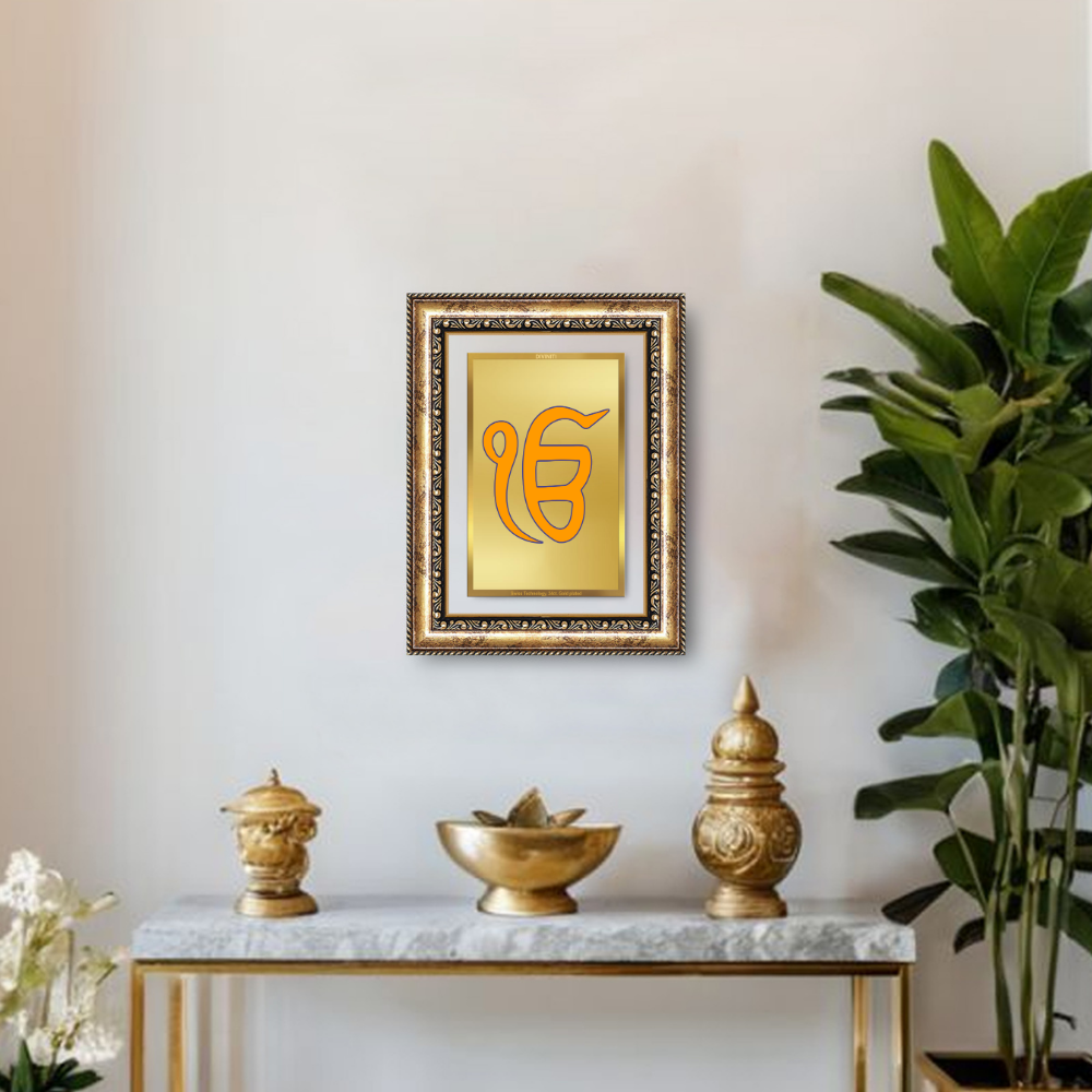 Diviniti 24K Gold Plated Ik Omkar (Classic) Divine Wall Frame for Home Mandir & Office Decor | Luxury Spiritual Gift