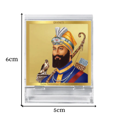 Guru Gobind Singh Ji | Divine Sikh Guru Car Dashboard & Tabletop Photo Frame in 24K Gold Plated Foil