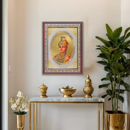 Guru Harkrishan Sahib Ji | Sikh Guru Wall & Tabletop Royal Photo Frame in 24K Gold Plated Foil