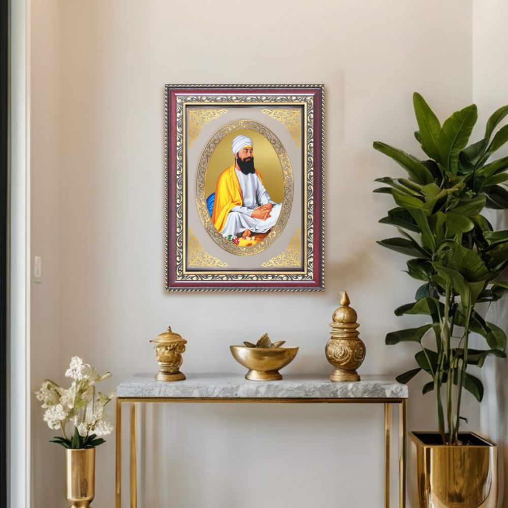 Guru Tegh Bahadur Sahib Ji | Sikh Guru Wall & Tabletop Royal Photo Frame in 24K Gold Plated Foil